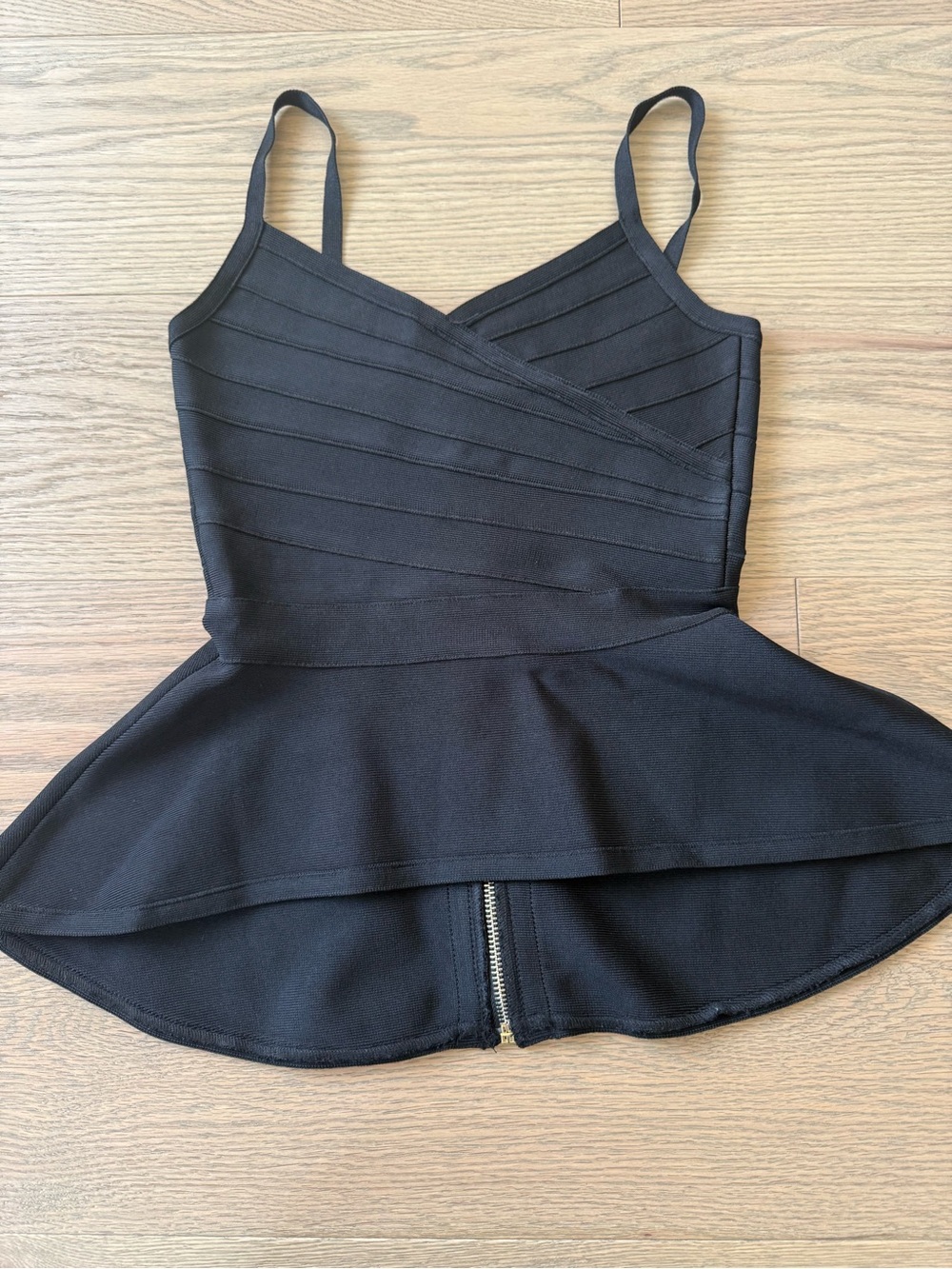Women’s Black Peplum Cami Top with Zip